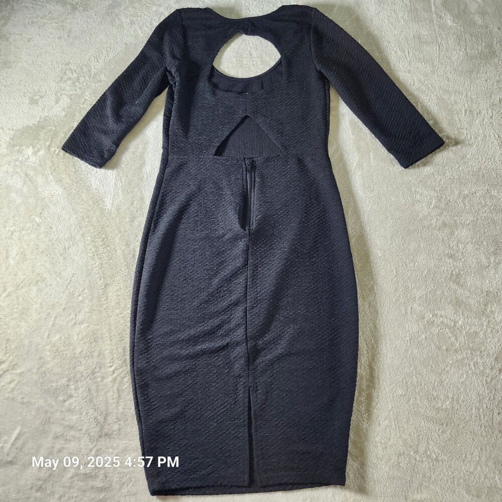Free People Sz Medium Back Cut Outs Vent Zipper Body Con Dress Black 3/4 Sleeves - Picture 13 of 13